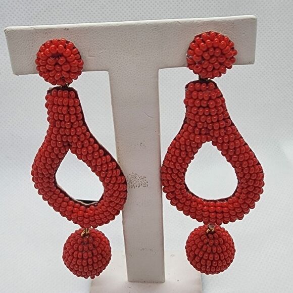 Anthropologie Deepa by Deepa Gurnani Red Seed Bead Dangling Earrings - Picture 1 of 3
